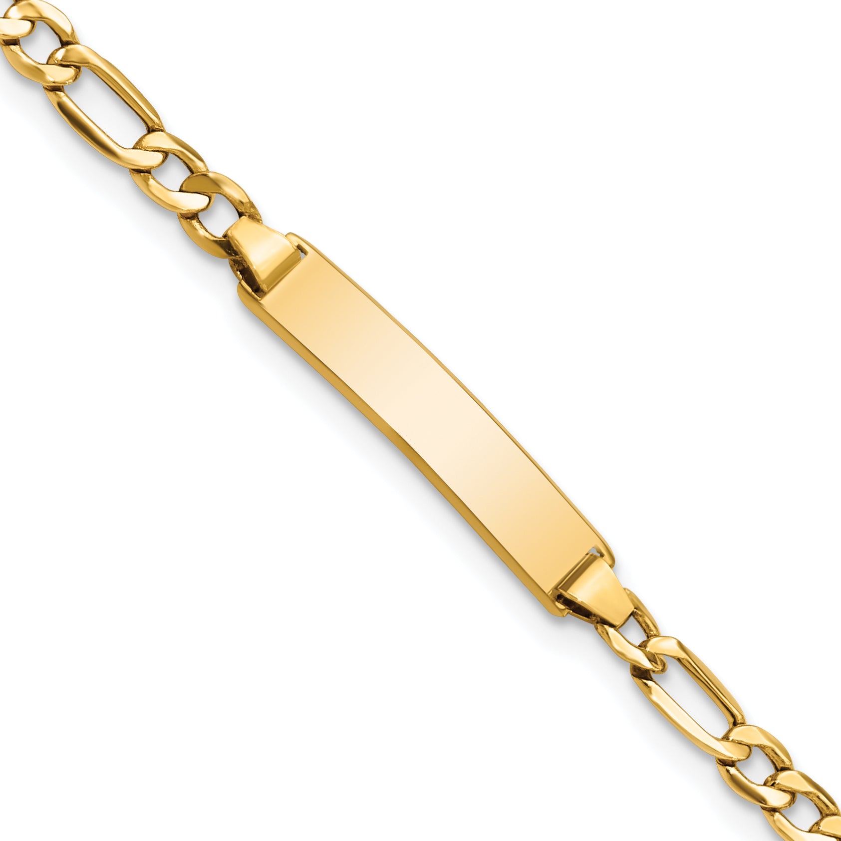 14k Polished Semi-Solid Chain/Solid Plate Figaro Link 23x4.3mm Plate 7 inch ID Bracelet