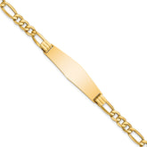 14k Polished Semi-Solid Chain/Solid Plate Figaro Link Soft Diamond Shape 38x11mm Plate 8 inch ID Bracelet