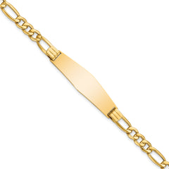 14k Polished Semi-Solid Chain/Solid Plate Figaro Link Soft Diamond Shape 38x11mm Plate 8 inch ID Bracelet