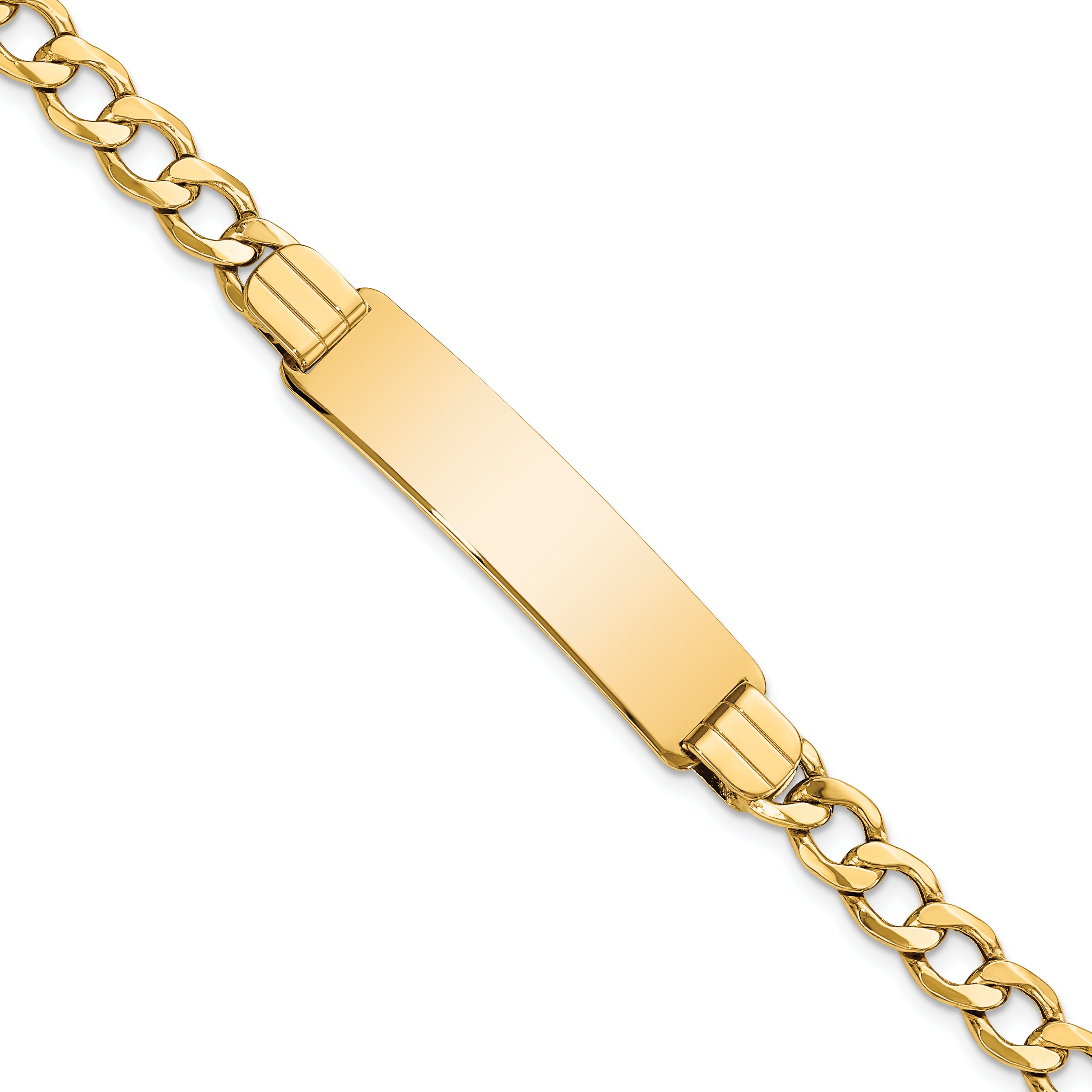14k Polished Semi-Solid Chain/Solid Plate Curb Link 37.5x10mm Plate 8 inch ID Bracelet