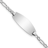 14k White Gold Polished Semi-Solid Chain/Solid Plate Figaro Link Oval 18.5x8.5mm Plate 5.5 inch Baby/Child ID Bracelet