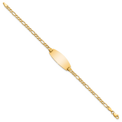14k Polished Semi-Solid Chain/Solid Plate Figaro Link Oval 25x11.2mm Plate 8 inch ID Bracelet