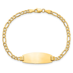 14k Polished Semi-Solid Chain/Solid Plate Figaro Link Oval 25x11.2mm Plate 8 inch ID Bracelet