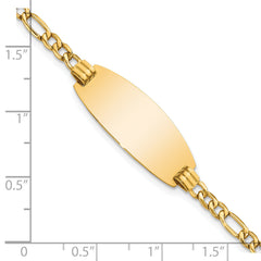 14k Polished Semi-Solid Chain/Solid Plate Figaro Link Oval 25x11.2mm Plate 8 inch ID Bracelet