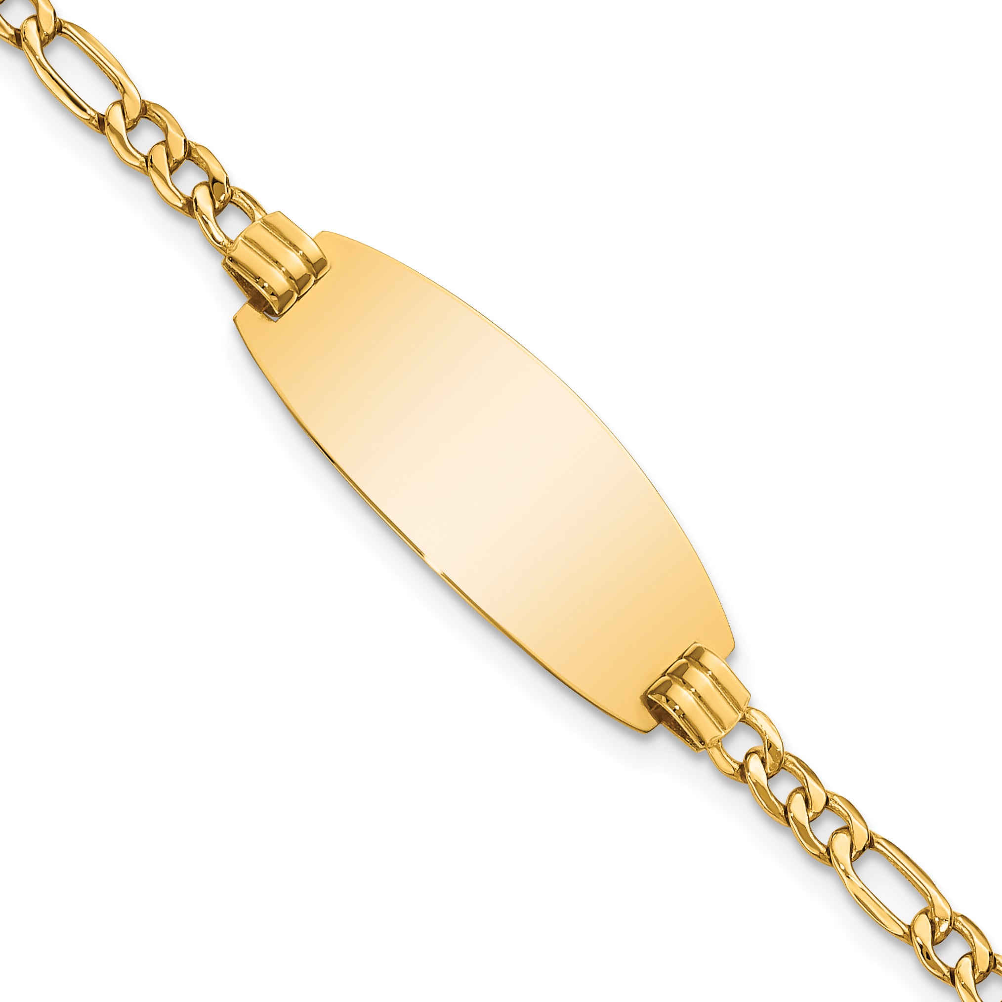 14k Polished Semi-Solid Chain/Solid Plate Figaro Link Oval 25x11.2mm Plate 8 inch ID Bracelet