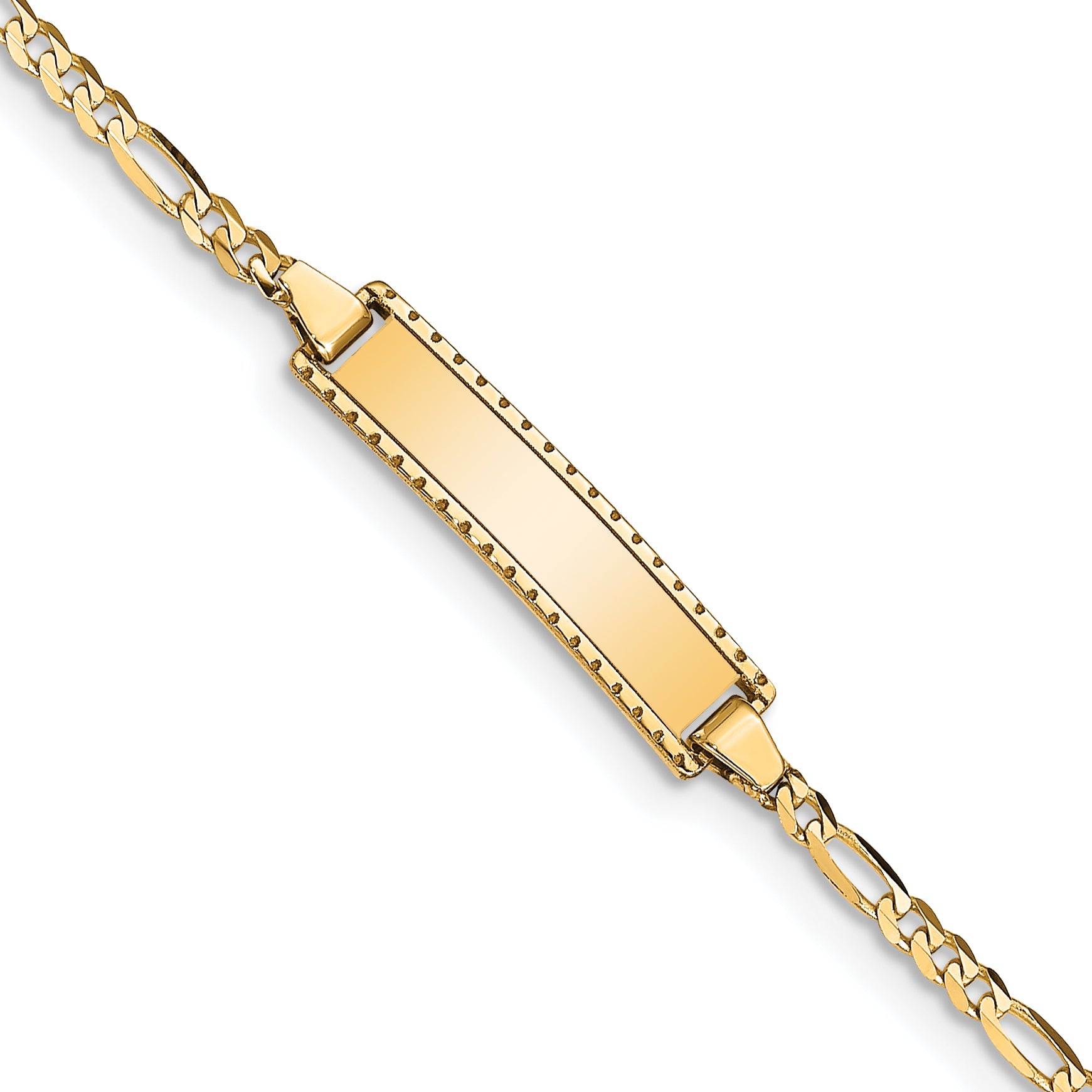 14k Polished Solid Chain/Solid Plate Figaro Link 18.5x5mm Plate 6 inch Baby/Child ID Bracelet