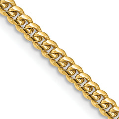 14K 26 inch 3.5mm Solid Miami Cuban Link with Lobster Clasp Chain