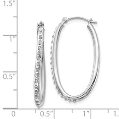 14k White Gold Diamond Fascination Oval Hinged Hoop Earrings