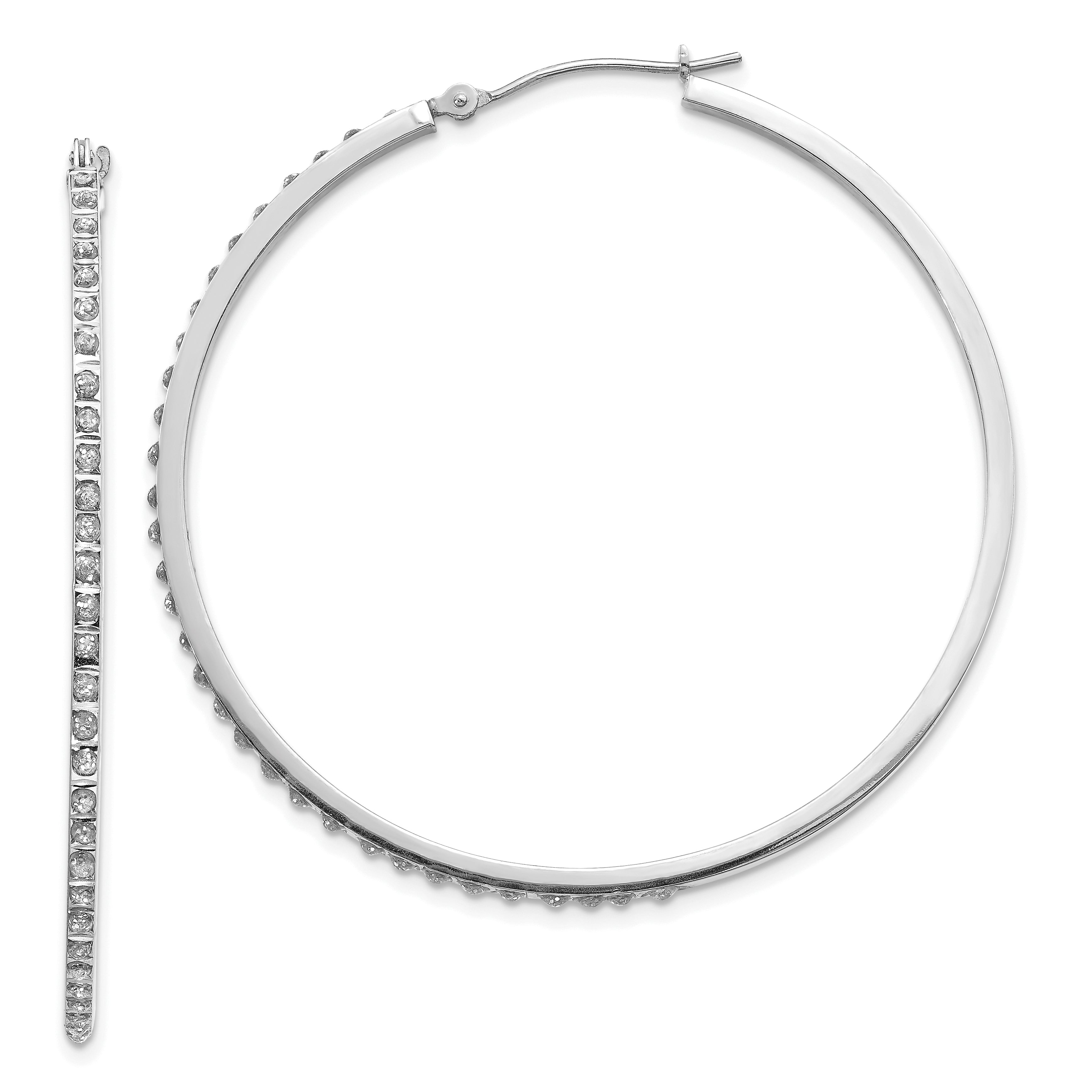 14k White Gold Diamond Fascination Lg Round Hinged Hoop Earrings