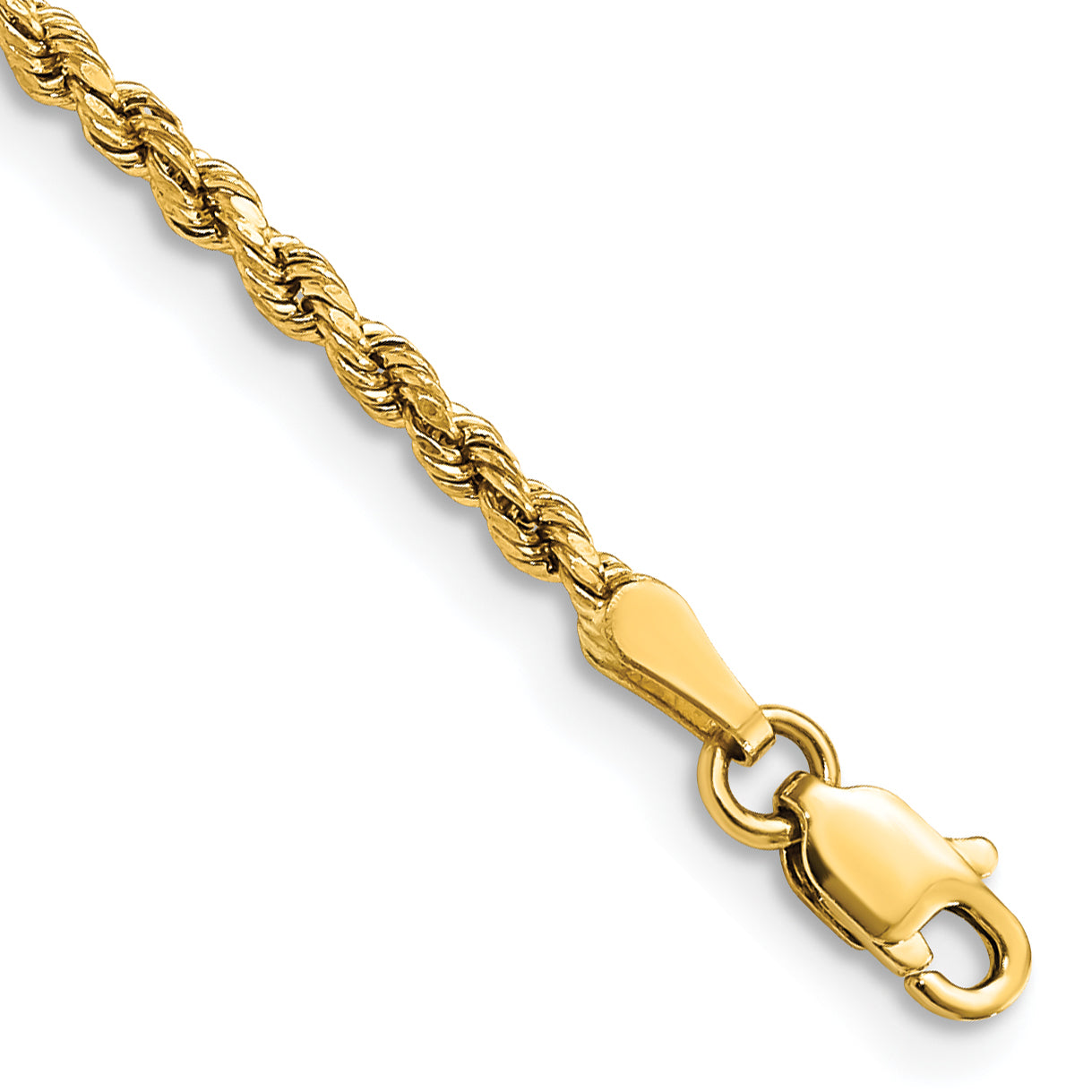14K 8 inch 2.25mm Semi Solid Diamond-cut Rope with Lobster Clasp Chain