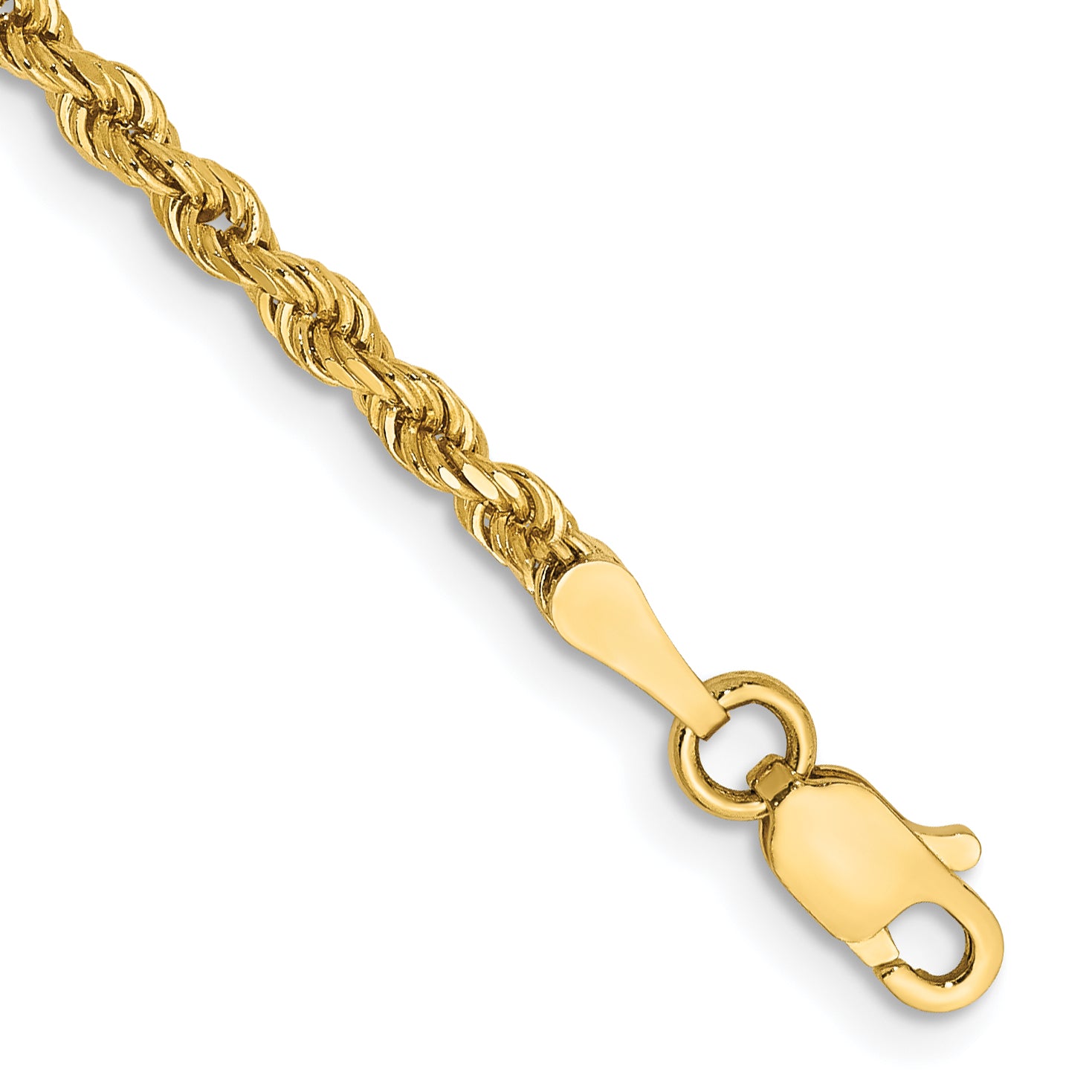 14K 8 inch 2.5mm Semi Solid Diamond-cut Rope with Lobster Clasp Chain