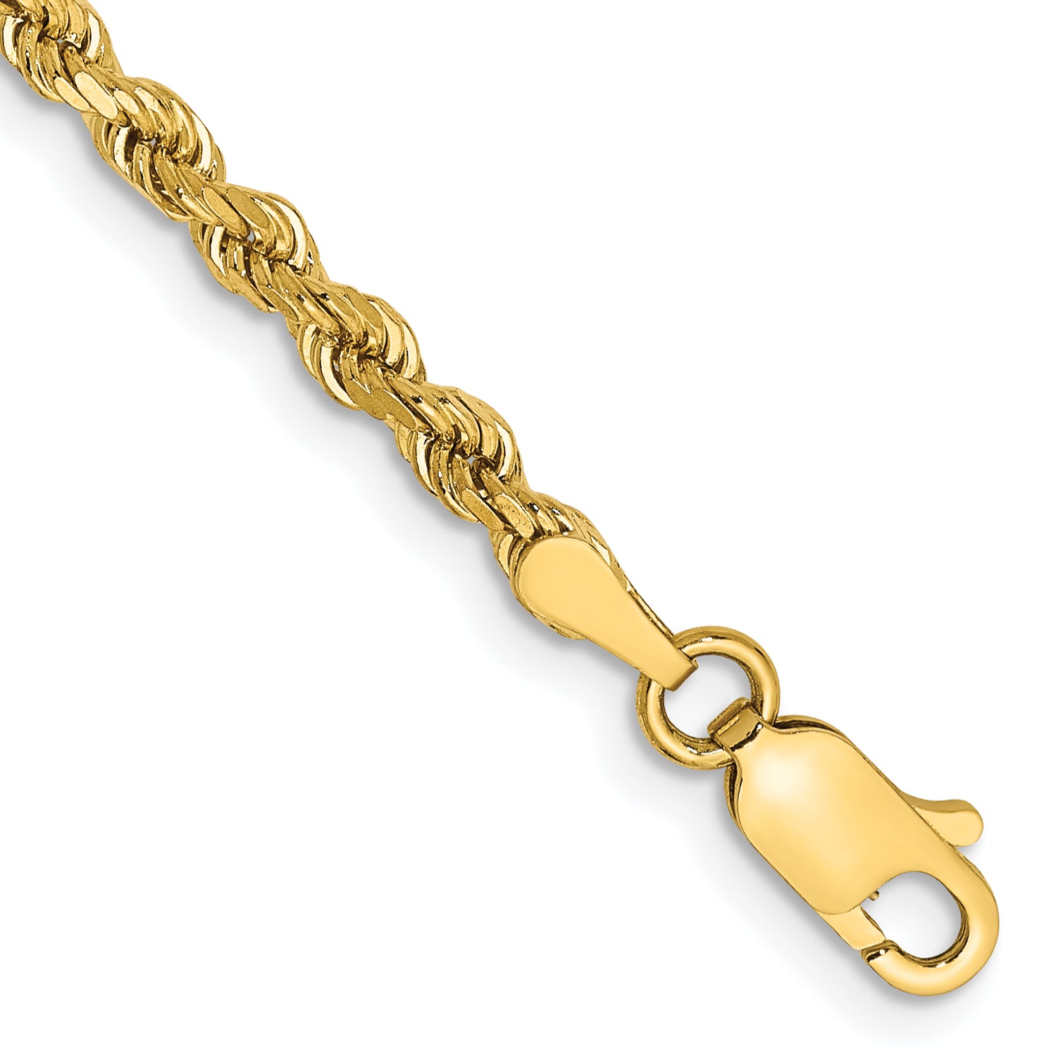 14K 8 inch 3mm Semi Solid Diamond-cut Rope with Lobster Clasp Chain
