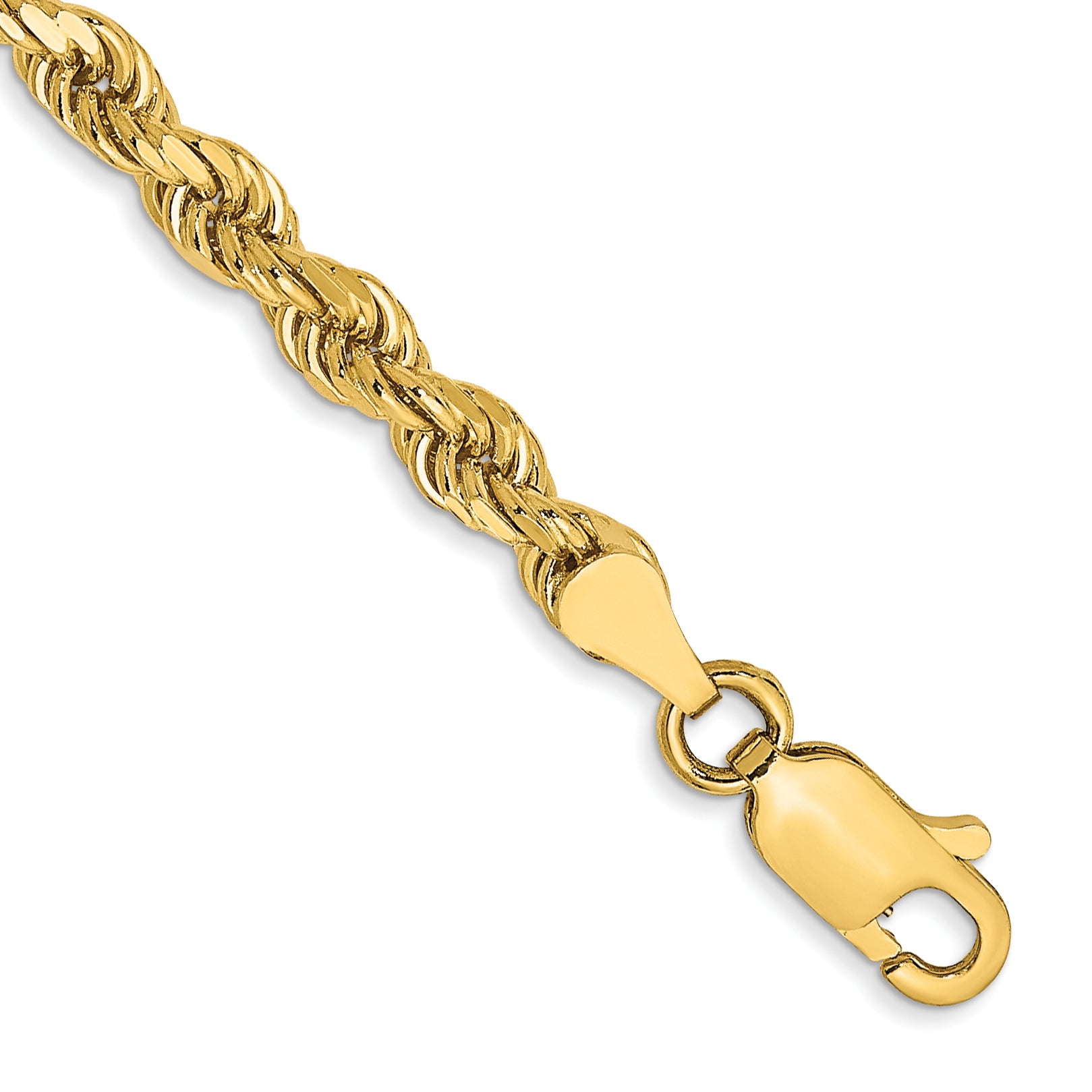 14K 8 inch 3.5mm Semi Solid Diamond-cut Rope with Lobster Clasp Chain