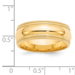 14k Yellow Gold 8mm Double Milgrain Comfort Fit Wedding Band Size 14