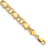 14k 7mm Solid Double Link with Hearts 8 inch Charm Bracelet