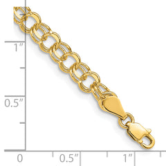 14k 5mm Solid Double Link 8 inch Charm Bracelet