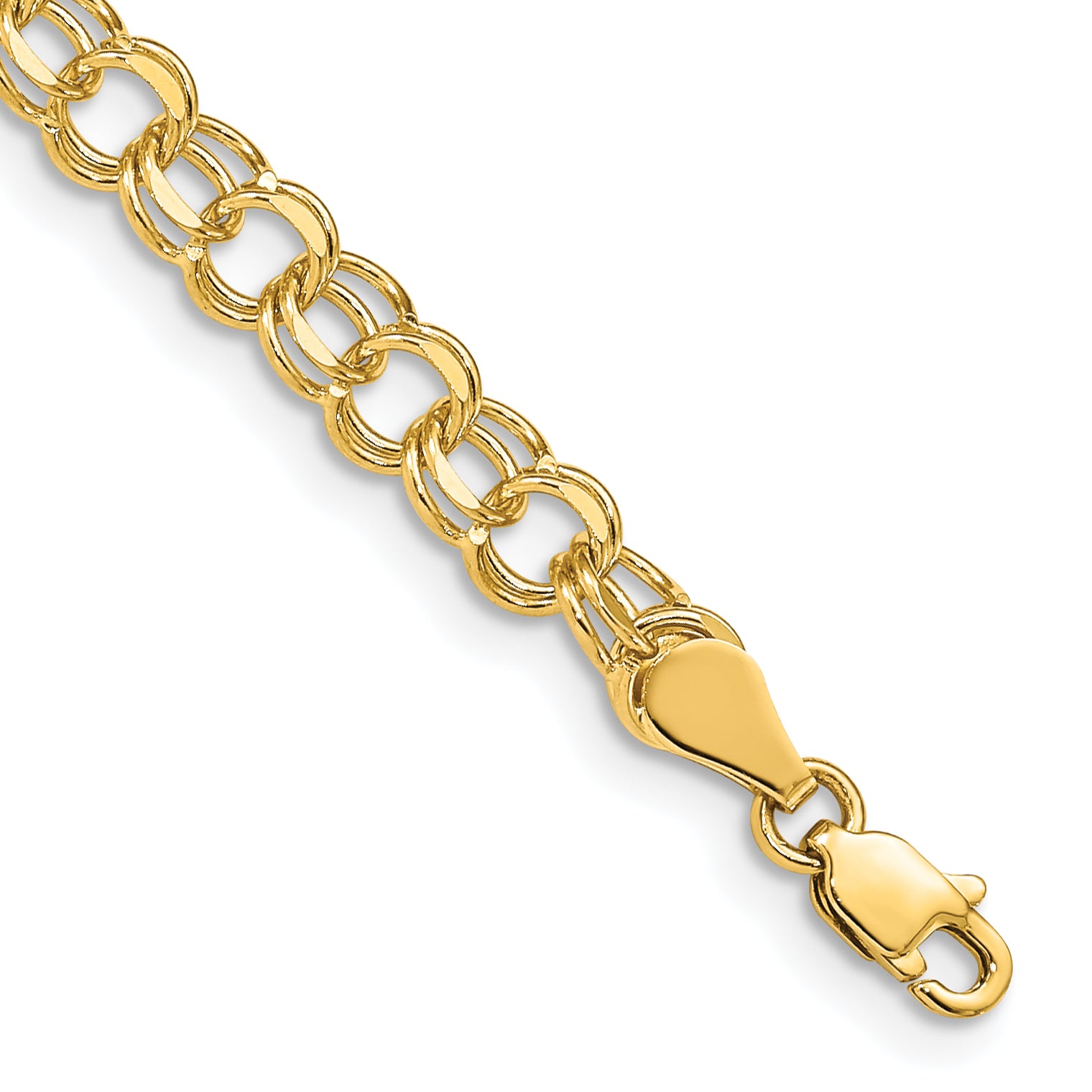 14k 5mm Solid Double Link 8 inch Charm Bracelet