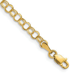 14k 4mm Solid Double Link 8 inch Charm Bracelet