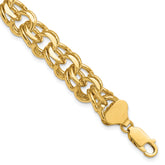 14k 11mm Solid Double Link 8 inch Charm Bracelet