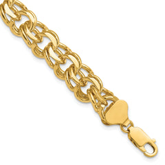 14k 11mm Solid Double Link 8 inch Charm Bracelet