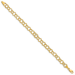 14k 6mm Solid Textured Triple Link 8 inch Charm Bracelet