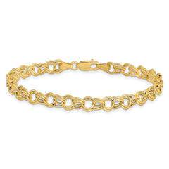 14k 6mm Hollow Double Link 8 inch Charm Bracelet