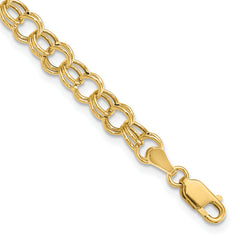 14k 6mm Hollow Double Link 8 inch Charm Bracelet
