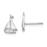 14K White Gold Mini Sailboat Post Earrings