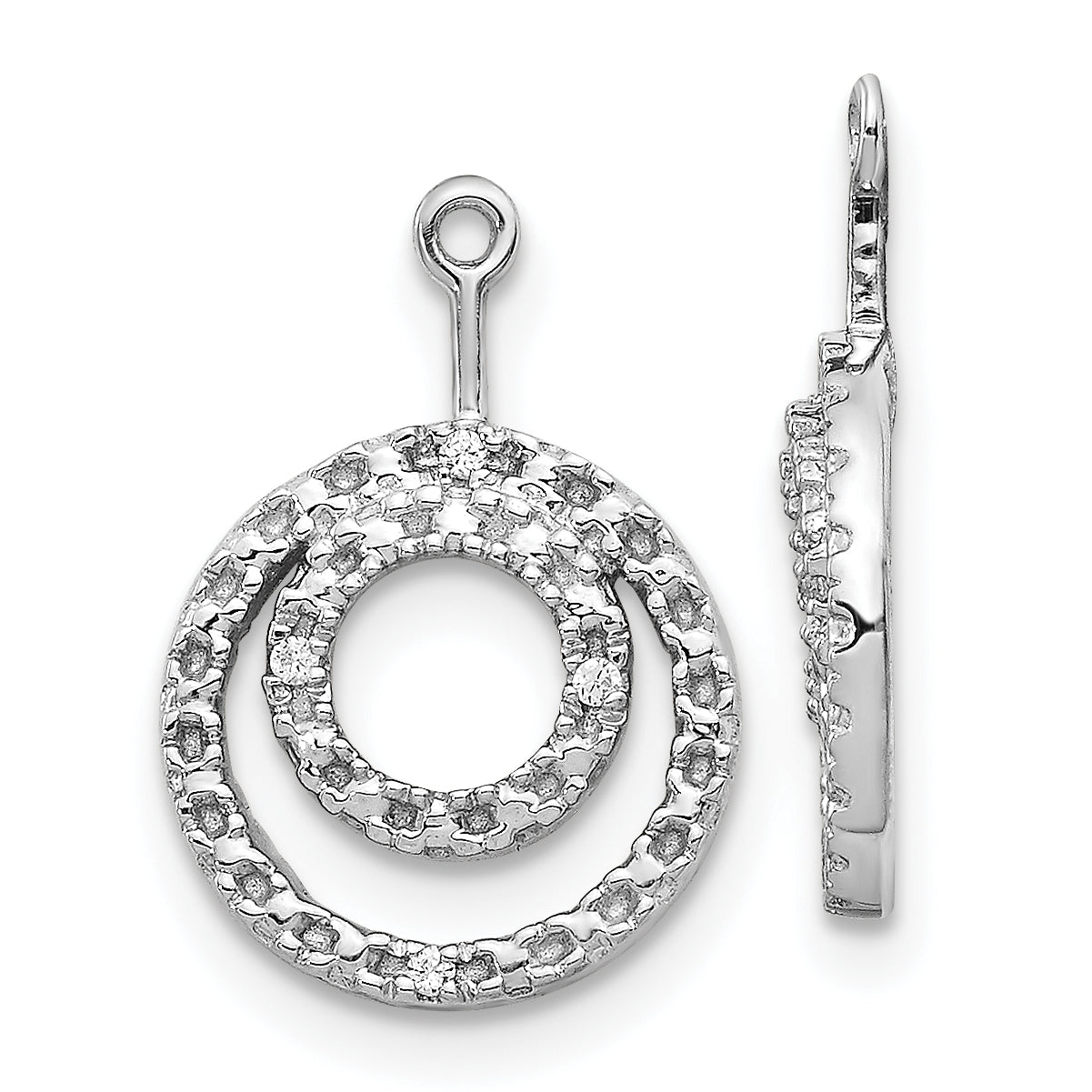 10k White Gold Double Circle Diamond Earring Jackets