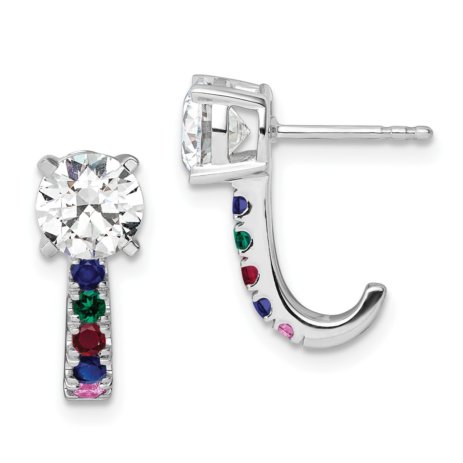 14k White Gold 2 carat Lab Grown Diamond VS/SI+ G+ and Multi Gemstone Complete Earrings
