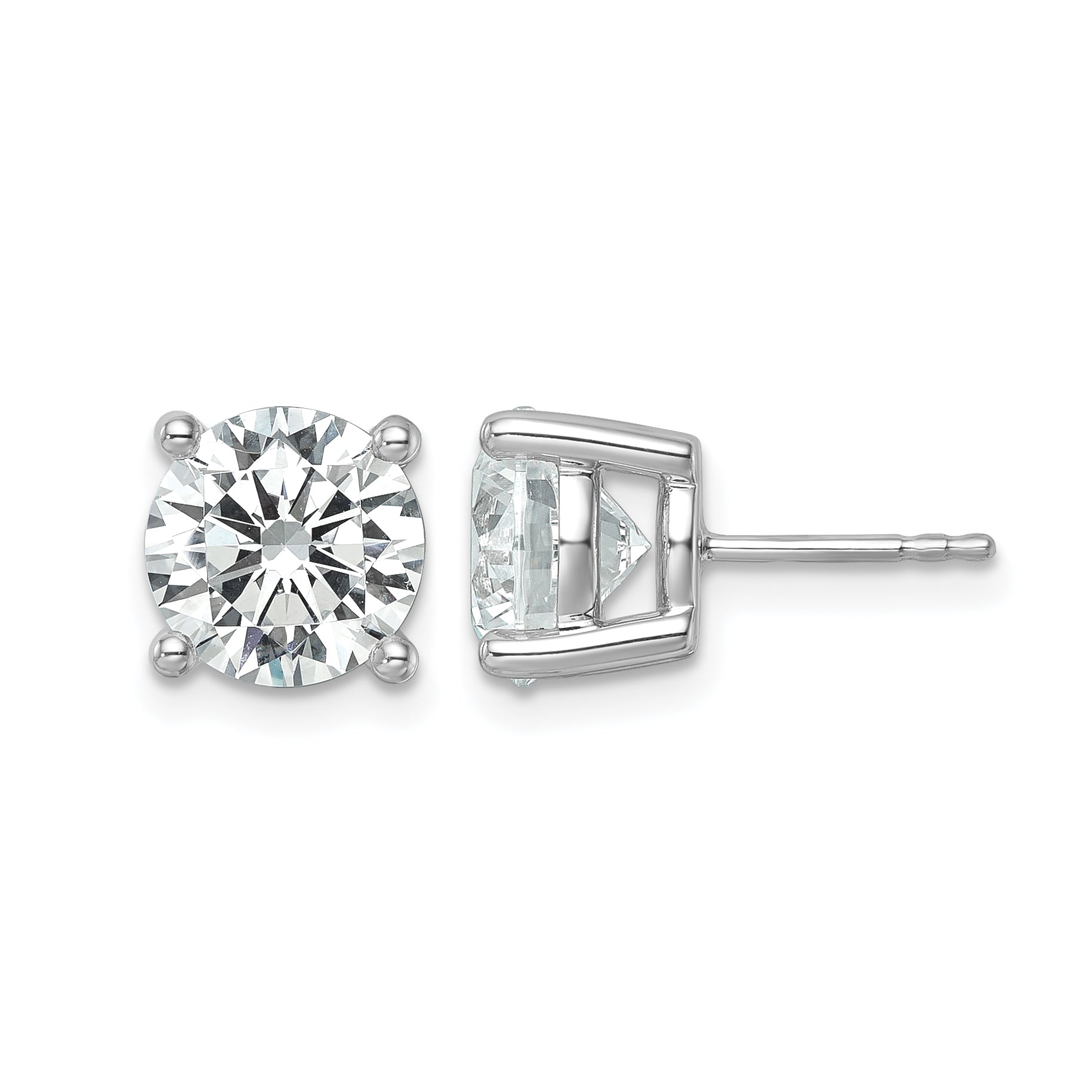 14k White Gold 6 carat Lab Grown Diamond VS+ F+ Round Complete Four Prong Heavyweight Stud Earrings