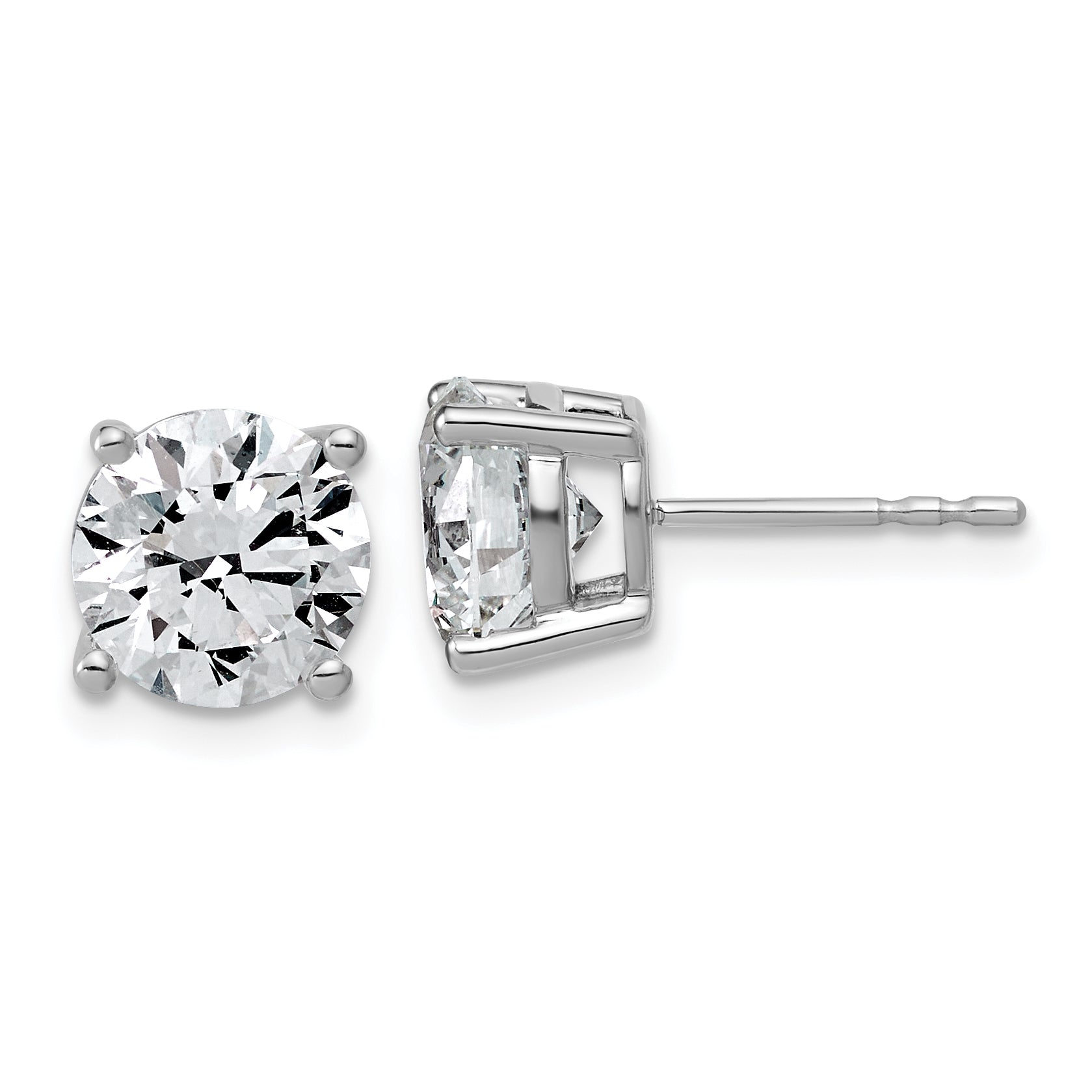 14k White Gold 4 carat Lab Grown Diamond VS/SI+ G+ Round Complete Four Prong Lightweight Stud Earrings