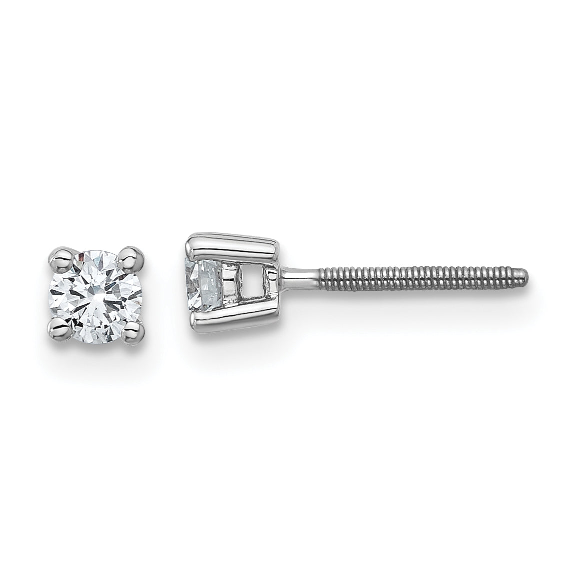 18k White Gold 1/4 carat Certified Lab Grown Diamond VS+ F+ Round Complete Four Prong Screwback Stud Earrings