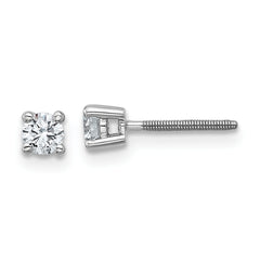 18k White Gold 1/4 carat Certified Lab Grown Diamond VS+ F+ Round Complete Four Prong Screwback Stud Earrings