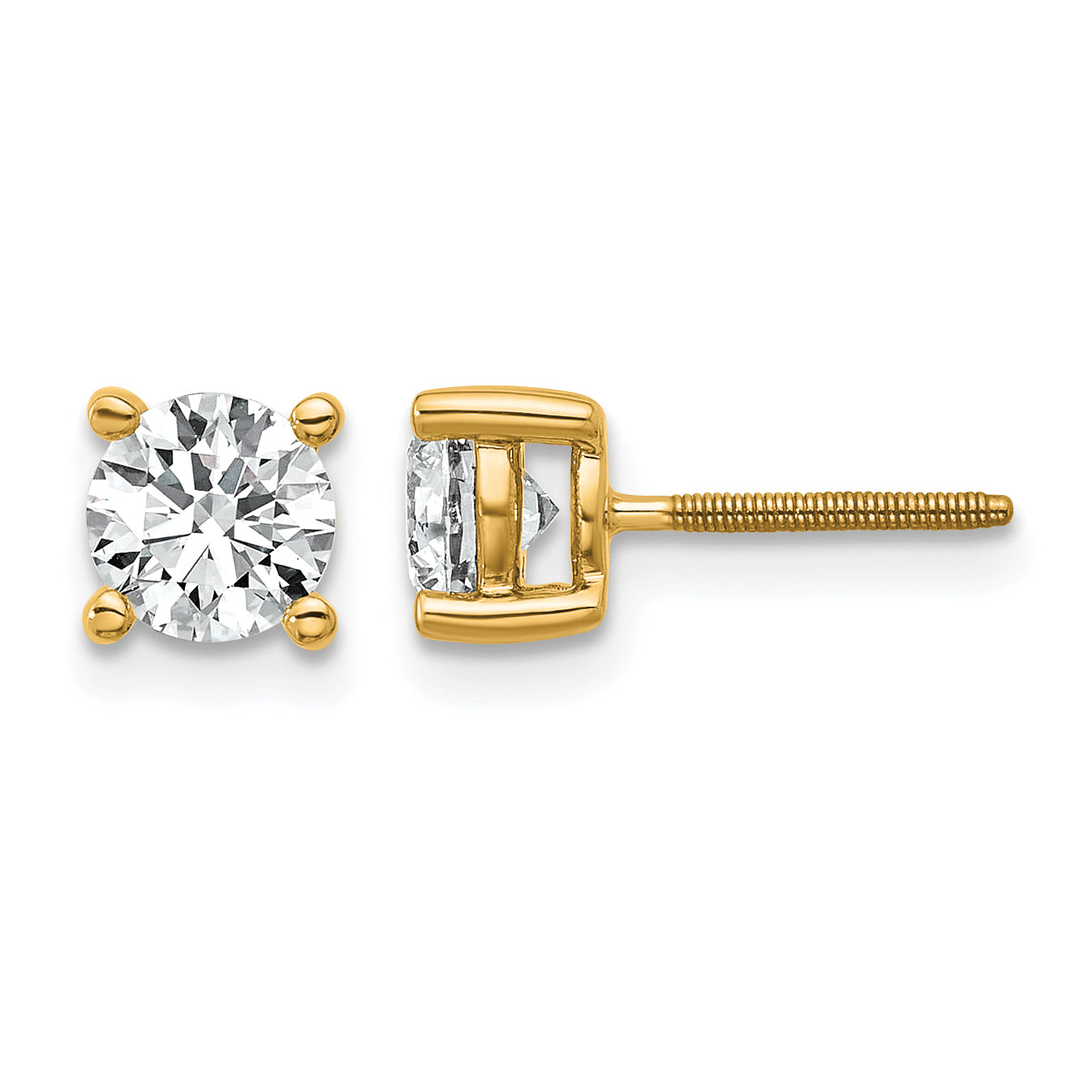 14k 1 carat Lab Grown Diamond VS/SI+ G+ Round Complete Four Prong Screwback Heavyweight Stud Earrings
