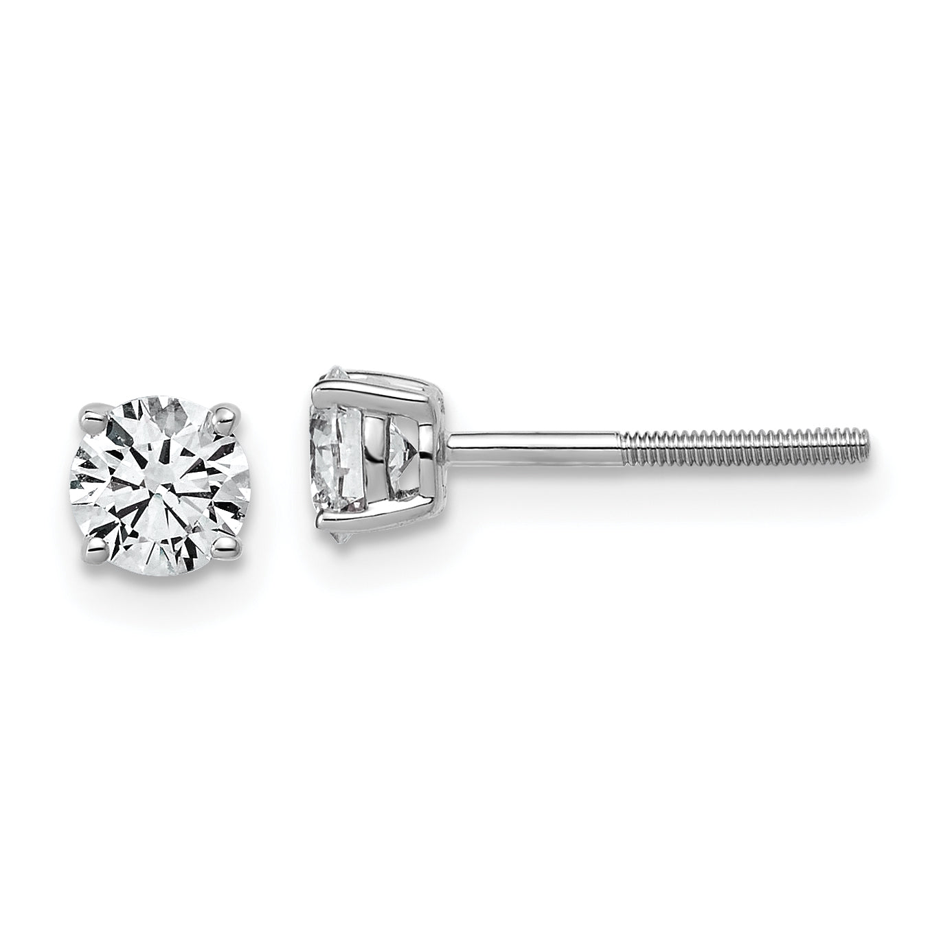 14k White Gold 5/8 carat Lab Grown Diamond VS+ F+ Round Complete Four Prong Lightweight Screwback Stud Earrings