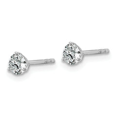 18k White Gold 1/2 carat Lab Grown Diamond VS+ F+ Round Complete Three Prong Stud Earrings