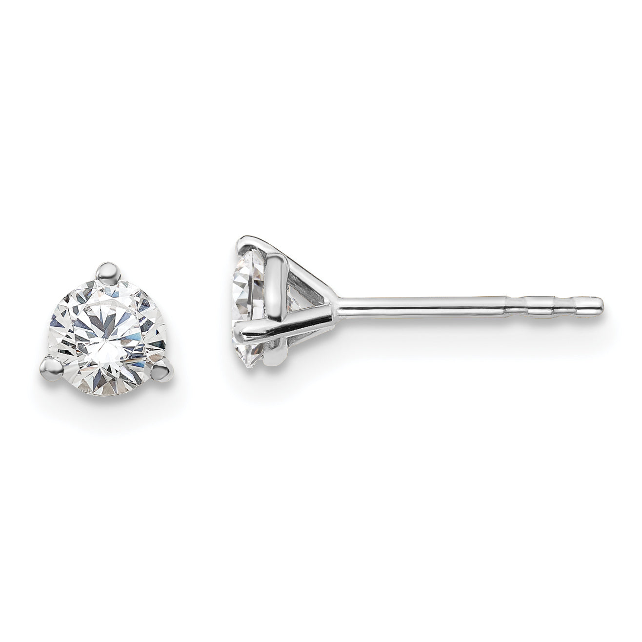 18k White Gold 1/2 carat Lab Grown Diamond VS+ F+ Round Complete Three Prong Stud Earrings