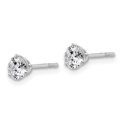 18k White Gold 3/4 carat Lab Grown Diamond VS+ F+ Round Complete Three Prong Stud Earrings