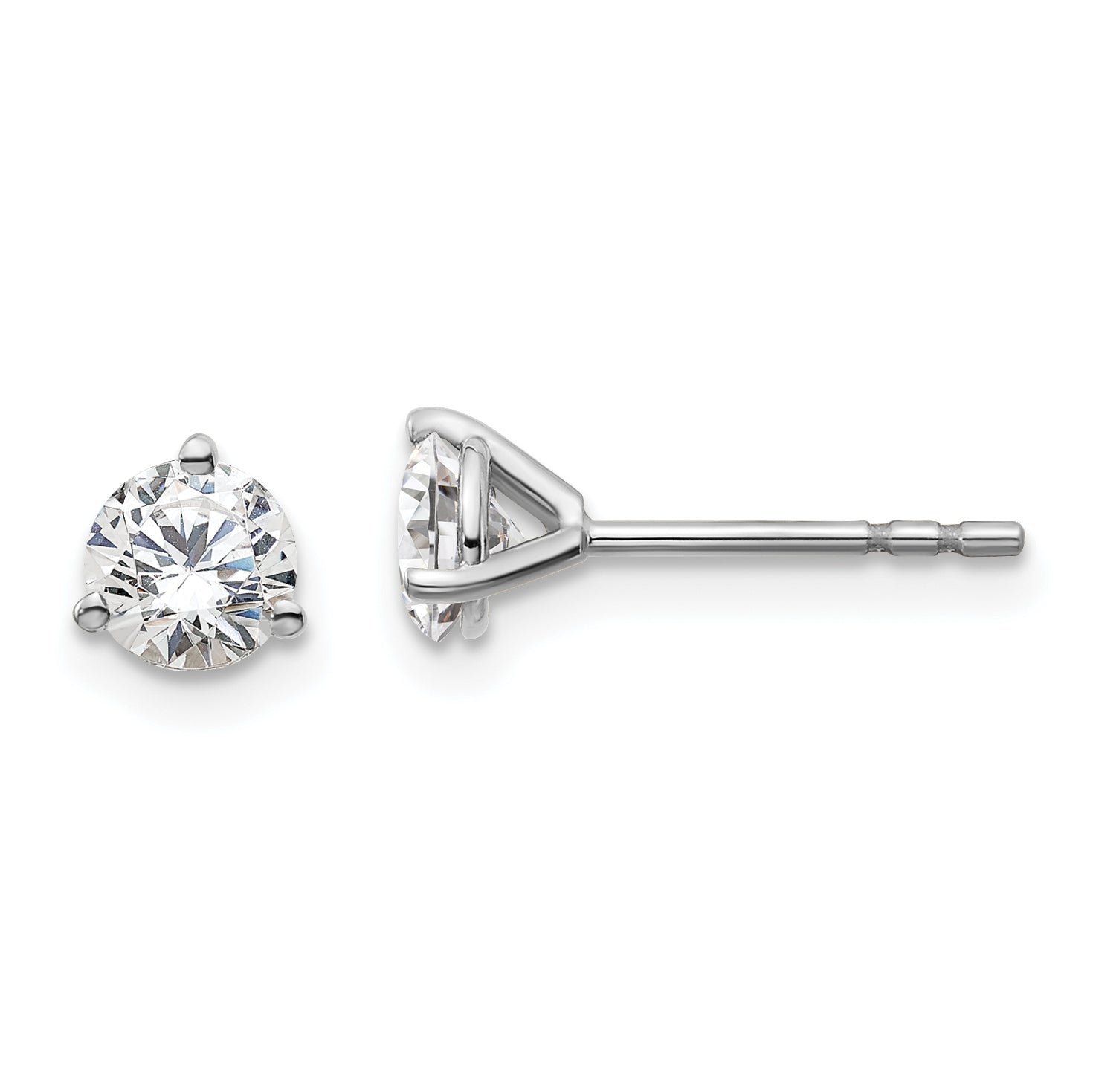 18k White Gold 3/4 carat Lab Grown Diamond VS+ F+ Round Complete Three Prong Stud Earrings