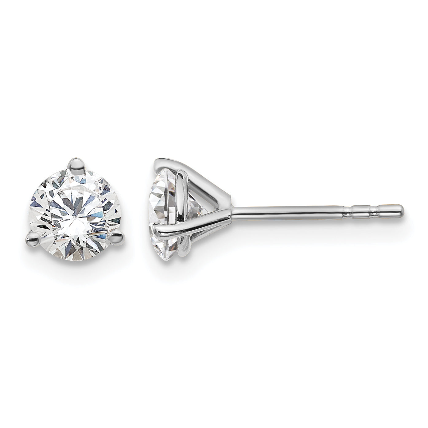 14k White Gold 1 carat Certified Lab Grown Diamond VS+ F+ Round Complete Three Prong Stud Earrings