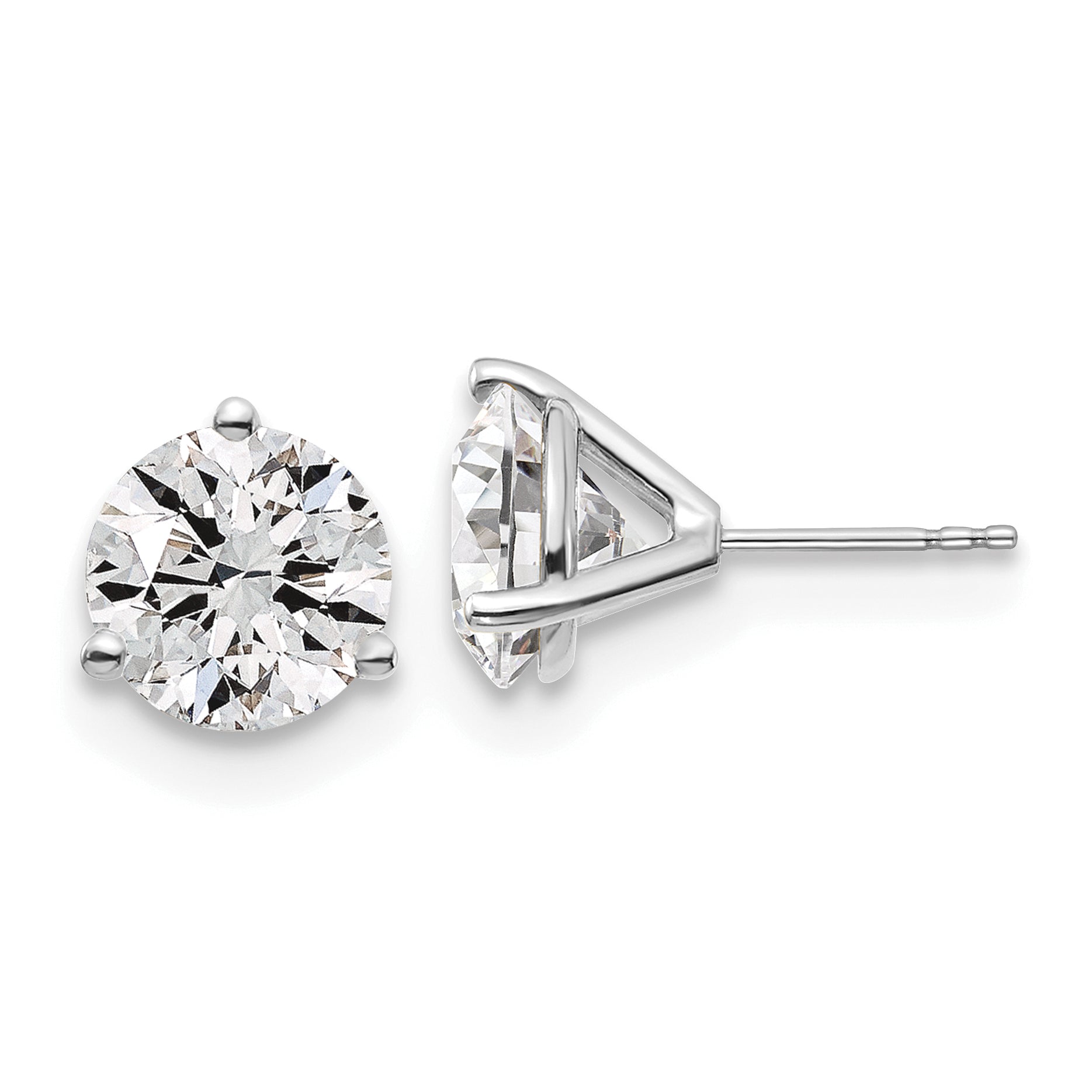 18k White Gold 6 carat Lab Grown Diamond VS+ F+ Round Complete Three Prong Stud Earrings