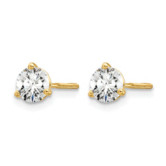 14k 3/4 carat Lab Grown Diamond VS+ F+ Round Complete Three Prong Screwback Stud Earrings