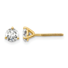 14k 3/4 carat Lab Grown Diamond VS+ F+ Round Complete Three Prong Screwback Stud Earrings