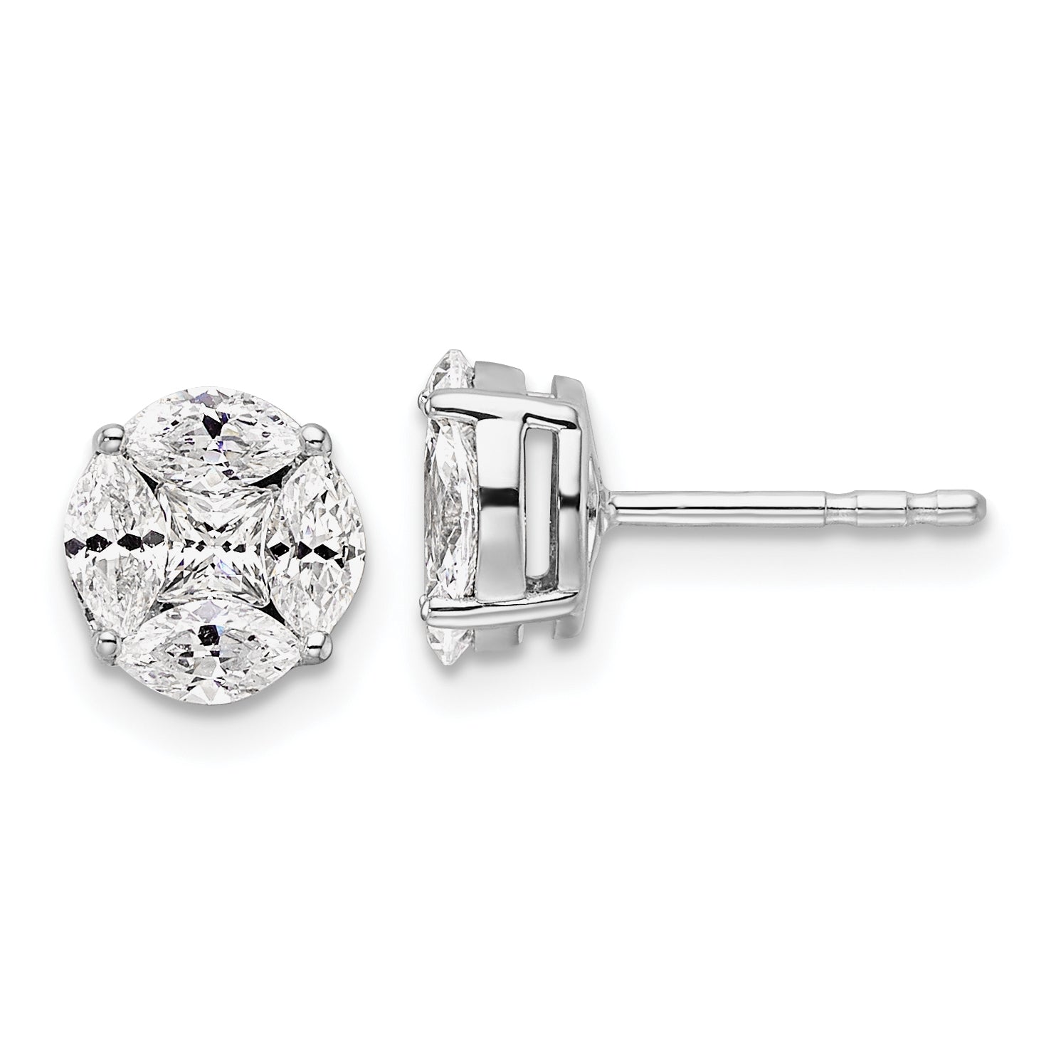 14k White Gold 1 carat Lab Grown Diamond VS/SI+ G+ Complete Round and Marquise Halo Post Earrings