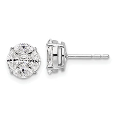 14k White Gold 1 carat Lab Grown Diamond VS/SI+ G+ Complete Round and Marquise Halo Post Earrings