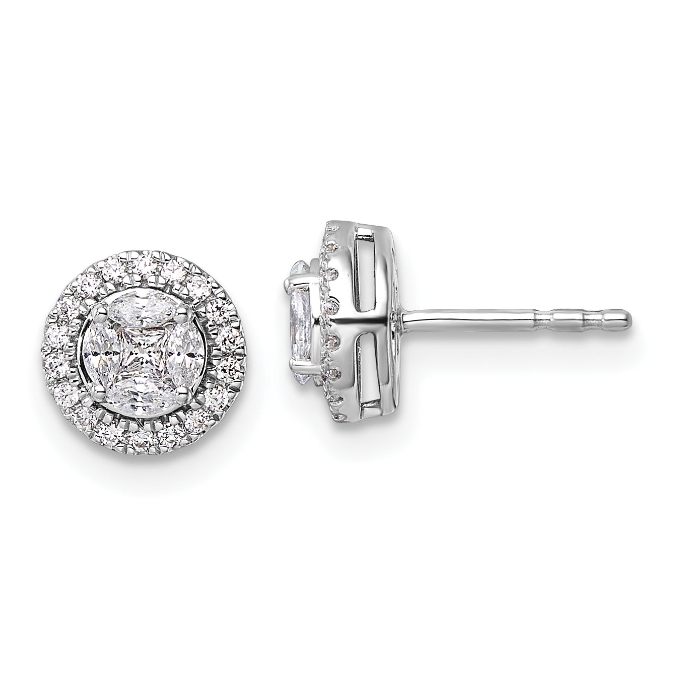 14k White Gold 1/2 carat Lab Grown Diamond VS/SI+ G+ Complete Round and Marquise Halo Post Earrings