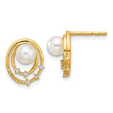 14K Polished 1/20 carat Diamond and White Freshwater Cultured Pearl Ovals Drop Post Earrings