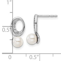 14K White Gold Polished 1/20 carat Diamond and White Freshwater Cultured Pearl Drop Post Earrings