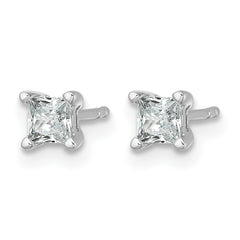 14k White Gold 1/2 carat Lab Grown Diamond VS/SI+ G+ Princess Complete Four Prong Stud Earrings